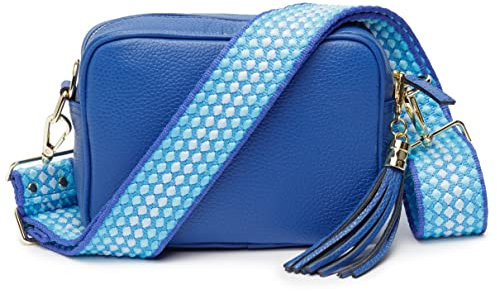 Elie Beaumont Ledertasche Echtleder in Cobalt Blau mit abnehmbaren Lederriemen und zusätlichem Tragegurt zum Umhängen, 20 x 15 x 7 cm