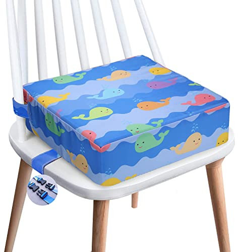 Kinder Sitzkissen Sitzerhöhung Stuhl Kind, FANSU Baby Sitzkissen Karikatur Tier Quadratische Verstellbar Zerlegbar Kleinkinder Esszimmerstuhl ErhöHen Pad Esszimmer Boostersitze (Blau Ozean Wal)