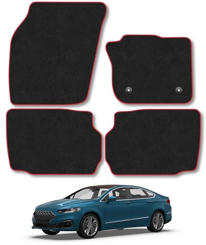 Fits Ford Mondeo (2014-2022) Carpet Car Mats | Red Edge Trim Tailored Fit Floor Mats Full Coverage Protection Accessories Easy Clean Anti Slip Made in the UK