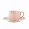 fanquare Set di Tazze e Piattini da Caffè e Tè in Ceramica Rosa, Set Tazze e Piattini Floreali con Bordo Dorato, Tazza da Tè Regalo da 220 ml