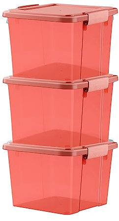 GONICVIN Cajas de almacenamiento de plástico con tapas, 3 paquetes de 40 litros apilables con asas para el hogar y la oficina