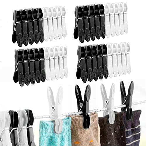 MUFEKUM YJ001 Lot de 50 pinces à linge antidérapantes réutilisables et durables avec forte adhérence pour vêtements, jeans, chaussettes, torchons et photos (noir + blanc)