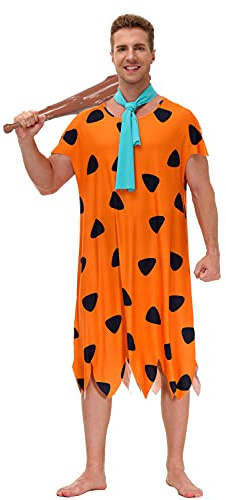 AOBUTE Adult Halloween Costume for Couple Mens Suede Tunic Women's Blue Halter Dress