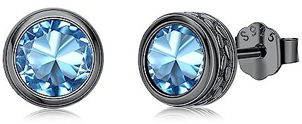 Aquamarin Ohrringe 925 Sterling Silber Rund Kleine Schwarze Ohrstecker Minimalistischer Geburtstags Schmuck Geschenk für Männer Herren Damen