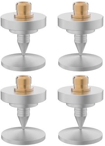 Monosaudio 4X HiFi Lautsprecher Spikes M8 Gerätefüße 35x47mm Verstärker Ständerfüße Aluminium Lautsprecher Pad Stoßdämpfer Isolationsfüße Einstellbare Höhe Untersetzer für Subwoofer Plattenspieler