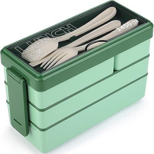 Lunchbox für Erwachsene,1450ml Brotdose mit Fächern,Bento Boxen Lunch Box Kinder mit Besteck,Vesperbox,Brotzeitbox Brotbox,Auslaufsicher Essensbox Jausenbox Unterteilung,Frühstücksbox Vesperdose
