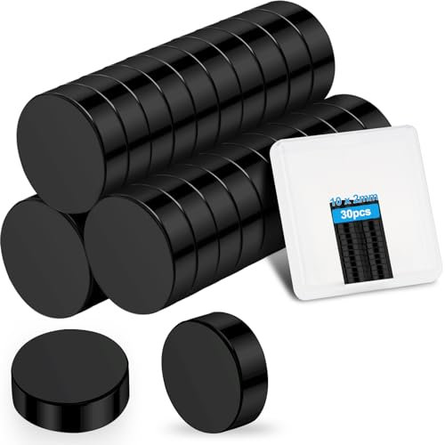 Wzone 30 Stück Magneten Starker Halt Mini, 10×2mm Magnete Kühlschrank Whiteboard Magnete Schwarz, Neodym Magnete Kleine Magnete Stark, Magnete Rund für Foto, Anzeigetafel und Office