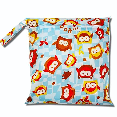 Wambere Wickeltasche Nasstaschen Nasse,Kindergarten Windeltaschen Waschbar Wiederverwendbarem Stoff Organiser Beutel Waschbar mit Reißverschluss für Baby Windeln Reisen Gym,Mittlere Eule