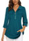 Gemulate Tunics for Women - Zip Up Blouse & Shirts - Long Sleeve Tops - Plus Size Ladies Tops - Teal Blue, L