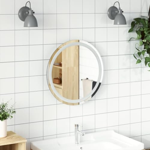 Homgoday Miroir de salle de bain LED rond 50 cm, armoire de salle de bain, armoire, buffet, coiffeuse, toilettes, espace de rangement pour douche