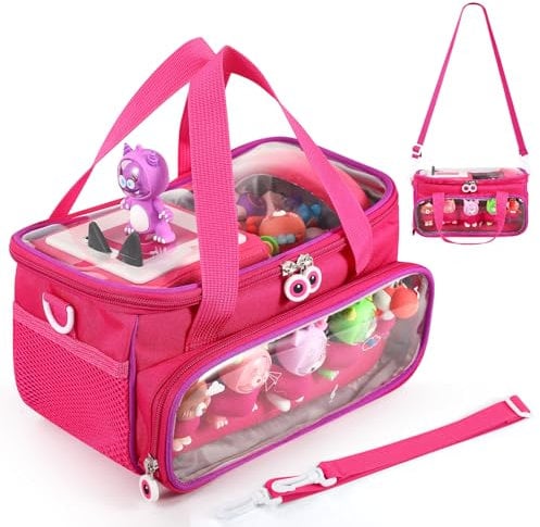 Carrying Case for Toniebox, Storage Carrier Bag for Tonie Characters with Shoulder Strap and Handle, Home Outdoor Hand Bag for Toniebox 2 Audio Player and Dolls (Rose Red)