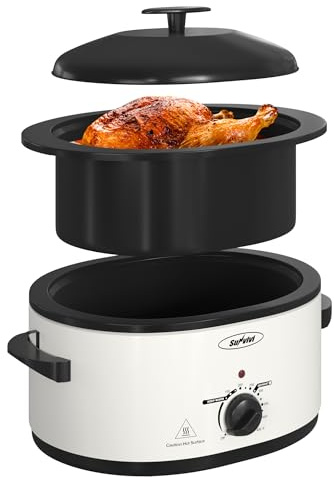 Sunvivi Electric Roaster Oven for Small Families, 8QT Portable Roaster with Self-Basting Lid Defrost & Keep Warm, Adjustable Temp 150°F-450°F for Baking, Slow Cooking, Buffet Serving & RV Camping