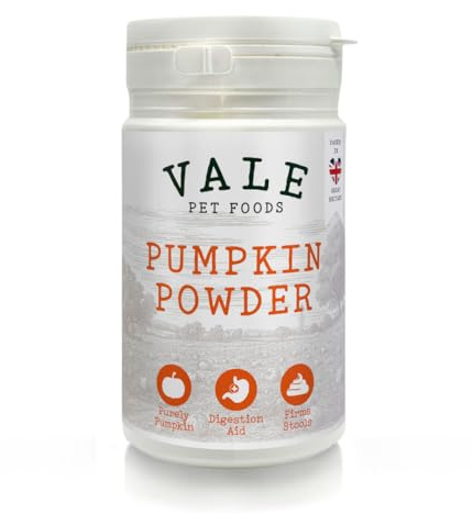 Vale Pet Foods Pumpkin Powder for Dogs | Natural Dog Food Topper & High Fibre Digestive Aid Supplement for Nutrition, Firm Stools | 180g | Pure Pumpkin Powder | Sprinkle Dry or Wet for Puree Paste