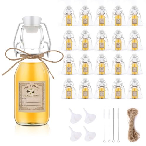 zjdbset 20 botellas de vidrio de 4 onzas para extracto de vainilla casero, botellas de vidrio con tapa abatible para almacenamiento de alimentos de vidrio para frijoles de salsa picante