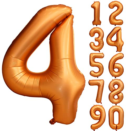 CHANGZHONG Orange Number 4 Foil Balloon 40 Inch Mylar Helium Balloon for Birthday Party Decorations Girls Boys Baby Shower Wedding Anniversary Supplies (Number 4)