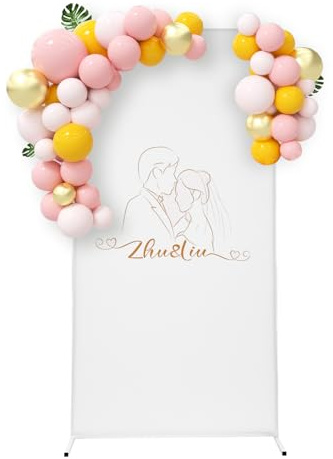 2 x 1m Zeremonie Ballonbogen, Gold Metall Hochzeitsbogen Quadrat Luftballon Bogen Kit für Hochzeit, Geburtstag, Party, Zeremonie, Gartendekoration mit Stoffabdeckung (Weiß)