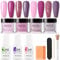 NLFOX Nail Dipping Powder Kit - 4PCS Purple Tones & Glitter DIY Manicure Nail Art Starter Set with Base Top Coat Activator