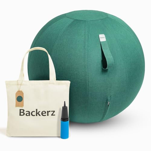 Backerz Sitzball 65 cm - Ergonomische Sitzmöbel für Büro und Heimbüro - Langlebiger Stoff, Gymnastikball - Fitness-Ball, Ballstuhl mit Ballauflage - Waschbarer Leinenbezug - Grün