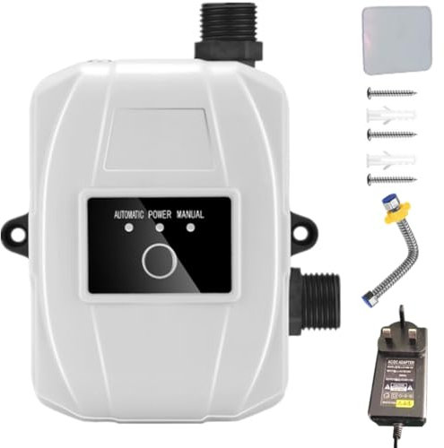 Water Pressure Booster Pump 150W, 24V Low Noise Household Pressure Booster Pump Automatic Mini Water Pump for Home Water Heater Bathroom Shower- UK Plug, White