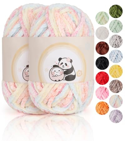 Aeelike Chenille Wolle, 2 x 100 g, Superweichem Häkelgarn für Handweben, Blumen Cluster