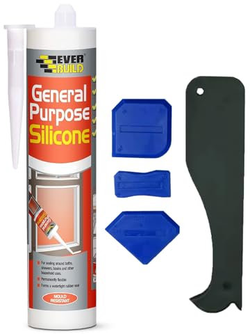 Everbuild Silicone Sealant Bundle – Bathroom Sealant with Silicone Remover Tool & Silicone Seam Tool, White Anti-Mould Sealant for Baths & Kitchens