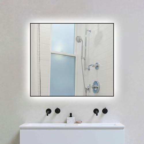 LaapDak LED Badspiegel mit Beleuchtung, Wandspiegel für Badezimmer,IP54 Wassergeschützt, Kaltweiß 6500K,Rechteckig,Energiesparlichtspiegel (80x70cm)