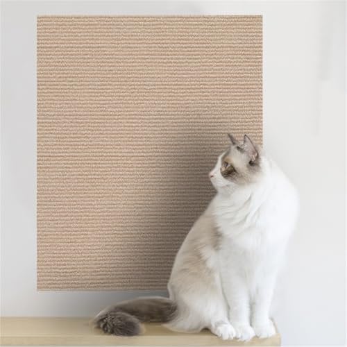 Kratzteppich Selbstklebend, Sisal Teppich Katzen, Kratzteppich Katze Wand, DIY Kratzmatte Katze Selbstklebend, Selbstklebende Kratzmatte Wand Für Schützt Teppiche Und Sofas (Khaki,30 * 30cm)