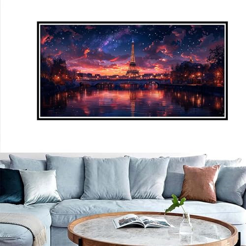 Malen Nach Zahlen Erwachsene Der Pariser Turm, Städtische Landschaft Malen Nach Zahlen ab 7 Jahre Mädchen Geschenk, Ölgemälde Bastelset, Knitterfreie Leinwand, 3 Pinsels Acrylfarbe, Wandeko 100x200cm