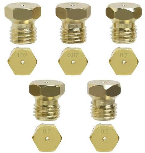 EuAcesry 5 Gicleur gaz Butane Universels, Kit de Conversion Injecteur de Gaz Gicleur Bouteille [1x0,5, 2x0,7, 1x0,87, 1x1,02], GPL Bouteille Gicleur Brûleur pour Cuisinière à Gaz de Brûleur au Propane