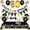 80th Birthday Party Decorations - Black Gold 80th Happy Birthday Balloons Banners Tablecloth Cake Topper Sash Bunting Flags Number Balloons for Adults Men Women 80th Birthday Decor