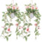 Kepfire Lot de 2 petits pots de fleurs artificielles à suspendre avec vignes artificielles et fleurs roses pour décoration murale de salon, étagère murale d'intérieur et d'extérieur