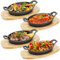 Mezchi 4 Pack Mini Cast Iron Fajita Skillet Set, 8.5 x 6.1 Inch Sizzling Plate with Wooden Base, Small Oval Casserole Dishes, Cast Iron Pizza Baking Steak Pan for Stove, Oven, Grill