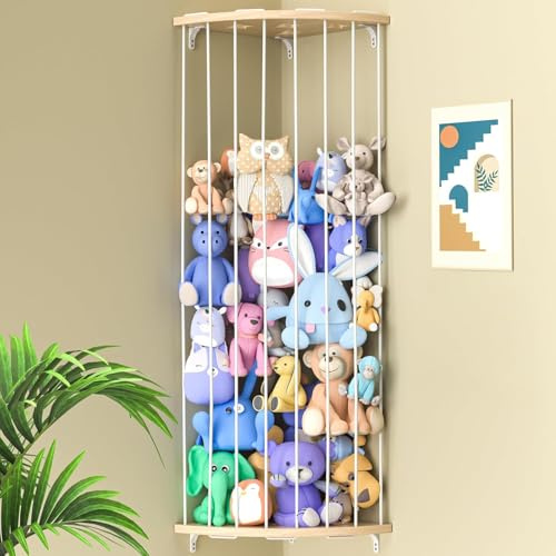 Vibiliyou Stofftier-Aufbewahrung, Holz-Eck-Plüschtier-Halter mit Sternmuster, längenverstellbar, hängend, Stofftier-Spielzeug-Organizer, Regal für Kinderzimmer, Spielzimmer, Schlafzimmer, Kinderzimmer