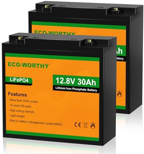 ECO-WORTHY 2-Pack 30AH LiFePO4 Leisure Battery with 4000-15000 Cycles & BMS Protection,Ideal for Trolling Motors, Wheelchairs, Scooters,RV