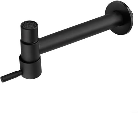 Oniissy Grifo de acero inoxidable para cocina, baño, exterior, jardín, mango largo, negro, montaje en pared, grifo de acero inoxidable para cocina, balcón (L)