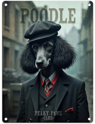 Small (150 x 200mm) Metal Sign - Peaky Paws Club - Black Poodle