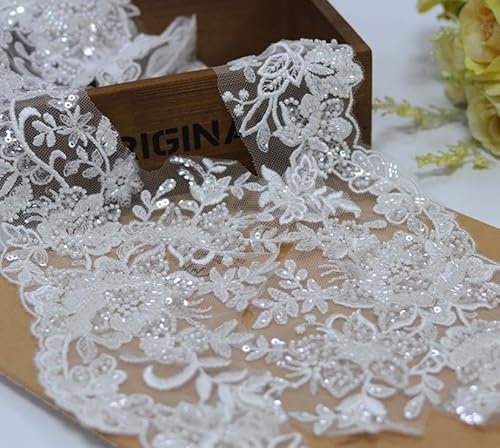 G-RUI P3261A Blumen-Pailletten, Perlenstickerei-Applikationen für Hochzeitskleider, Spitzenborte, Applikationen, Flicken, Stickerei, Spitze, Parches Ropa, gebrochenes Weiß