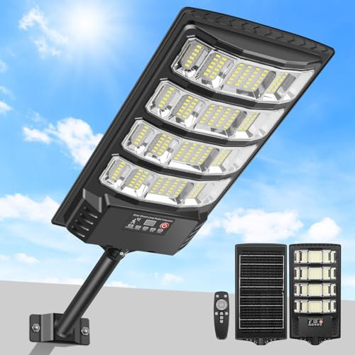 LEKIA Lampadaire Solaire Exterieur, 6500K Projecteur LED Solaire avec Détecteur de Mouvement, Télécommande, IP65 Étanche Puissant Spot Solaires Exterieur Éclairage pour Jardin, Cour, Parking, 1 Pièces