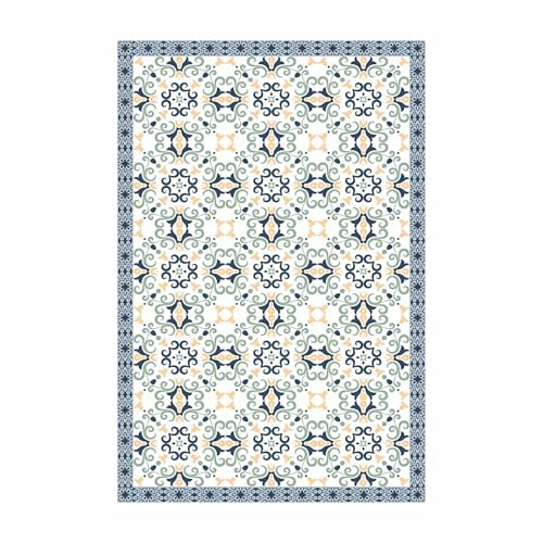 micasia Vinylteppich nass abwischbar Muster Bodenschutz - Made in Germany - Geometrisch Fliesenoptik 2,2mm dünne Vinyl Bodenmatte blau Küche Flur trittsichere Matte 2856 (60x90cm)