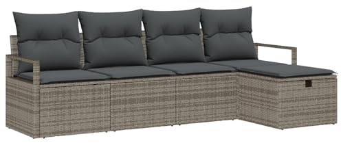 vidaXL Garten-Sofa-Set mit Kissen und Stauraum in Grau aus Poly-Rattan, 230 x 117 x 85 cm, modulare Bauweise, UV-beständig, wetterfest, abnehmbare Kissen, schlankes, modernes Outdoor-Sitzmöbel