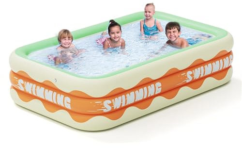 Aufblasbarer Pool Rechteckig, 210 x 140 x 60 cm Planschbecken groß für Kinder, Aufblasbare Schwimmbecken, Familien Swimming Pool für Partys, Garten, Outdoor