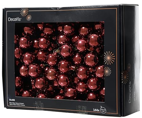 Kaemingk Weihnachtskugeln am Draht Glas 2,5cm x 144 Stück Spiegelbeeren glänzend - kleine Dekokugeln - Christbaumschmuck & Weihnachtsdeko - Kastanienbraun