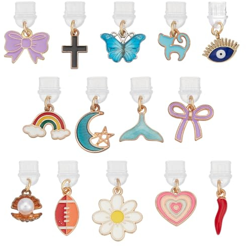 CRAFTYMELODY 28 pièce 14 styles Bouchon Poussière de Type C Breloque pour Téléphone avec Pendentifs en Alliage Émaillé Bouchons Poussière pour Kindle