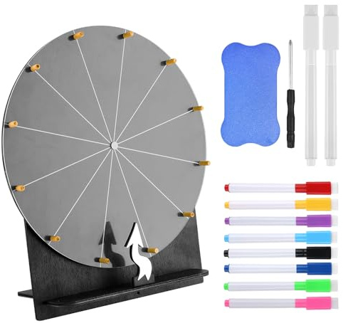 Hojalis Glücksrad zum Drehen, 29cm Hölzernes Glücksrad, Gluecksrad Gluecksrad,12 Slots Roulette Spinner des Glücks mit Radiergummi und Markierstift für Glücksspinnspiel, Karneval, Hauspartys (Schwarz)