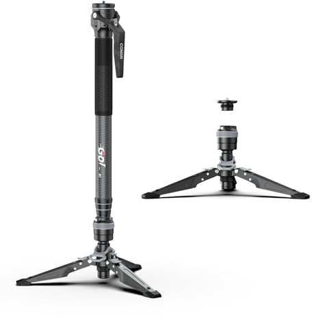 COMAN M1 62.8 Carbon Fiber Monopod for Camera, One-Click Lifting Monopod with feet, Compact for Travel, Max Load 44lbs / 20kg for Camera, DSLR, Camcorder