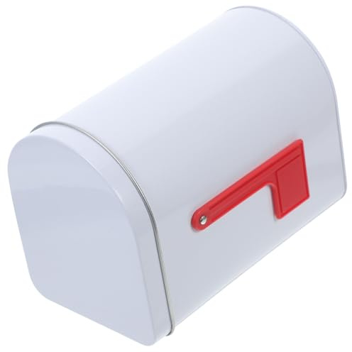 Sosoport Small Tinplate Metal Toy Mailbox with Raised Signal Flags DIY Santa Mailboxfor Playhouse Outdoor Play Activities White