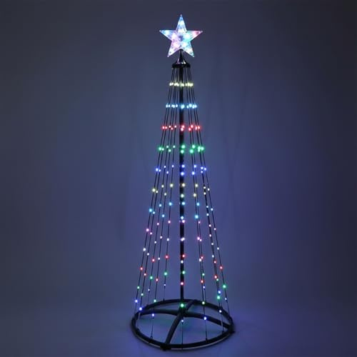 Lichterbaum mit Stern Spitze 150 cm für Außen mit Fernbedienung und Timer - 154 LED - Metall Weihnachtsbaum schwarz Multicolor per Fernbedienung wählbar - Weihnachten Advent Garten Deko Beleuchtung
