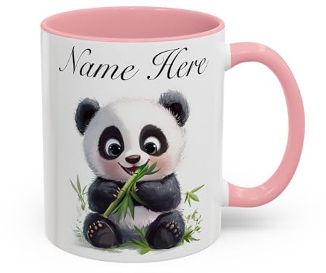 Personalised Panda Mug with Name, Cute Panda Gift for Mum, Wife, Girlfriend, Custom Animal Coffee Cup, Birthday Christmas Gift for Her (Pink 11oz, Mug)