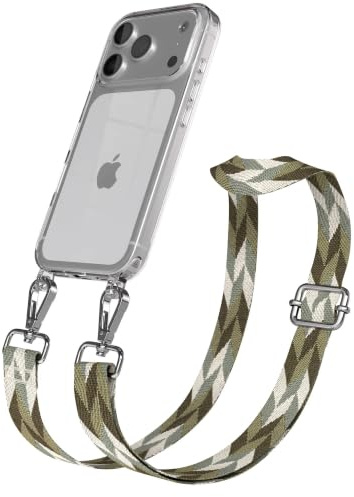 EAZY CASE Handykette - Verstellbares Taschenband kompatibel mit iPhone 17 Pro, Schulterriemen, Handykordel mit Silikon Hülle, Umhängetasche, Grün Mix Silber