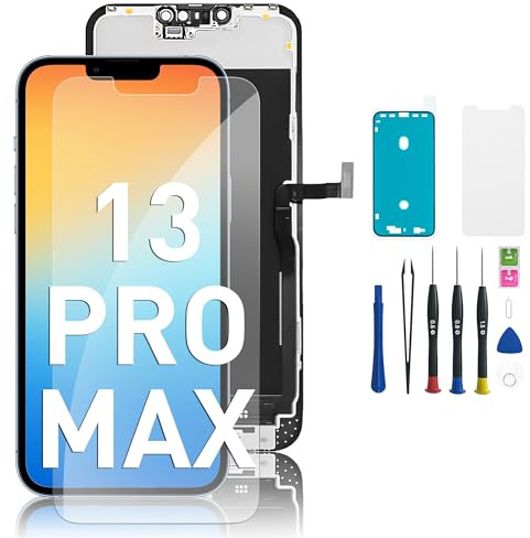 EXW Ecran pour iPhone 13 Pro Max Noir 6.7 Pouces -Écran Tactile Digitizer Assembly avec Kit De Réparation Complet et Protecteur D'écran, A2641 A2643 A2644 A2645 A2484